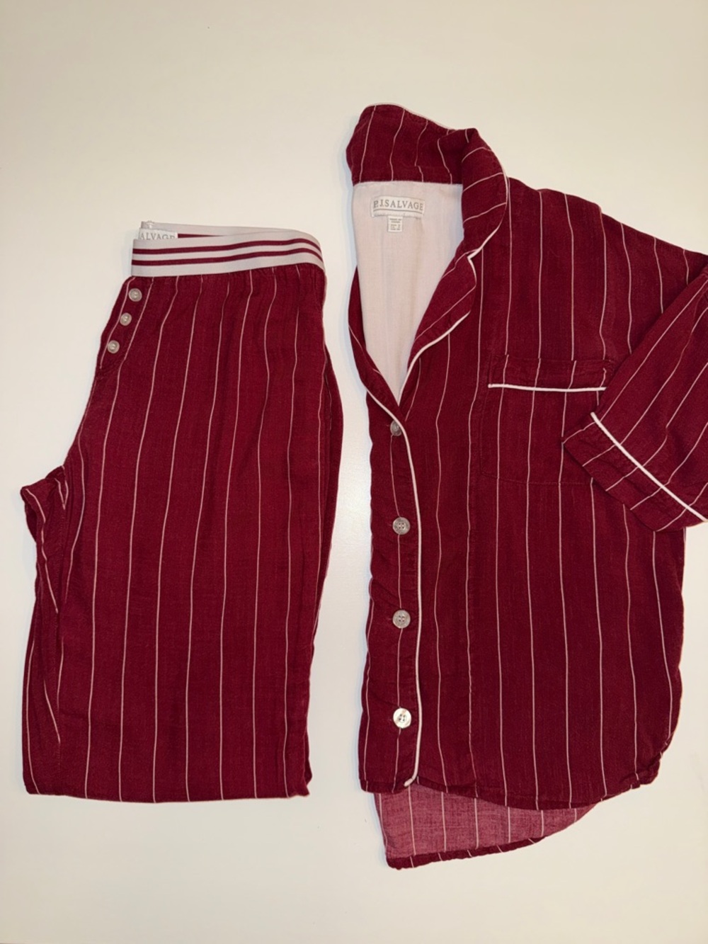 PJ Salvage Kids Burgundy & White Pinstripe Pajama Set